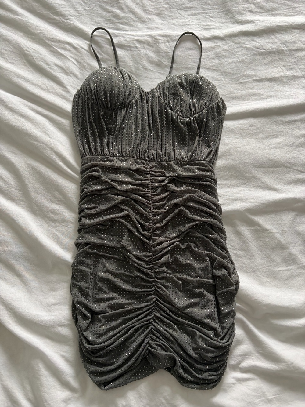 Alex Perry Silver Ruched Sparkle Mini Dress